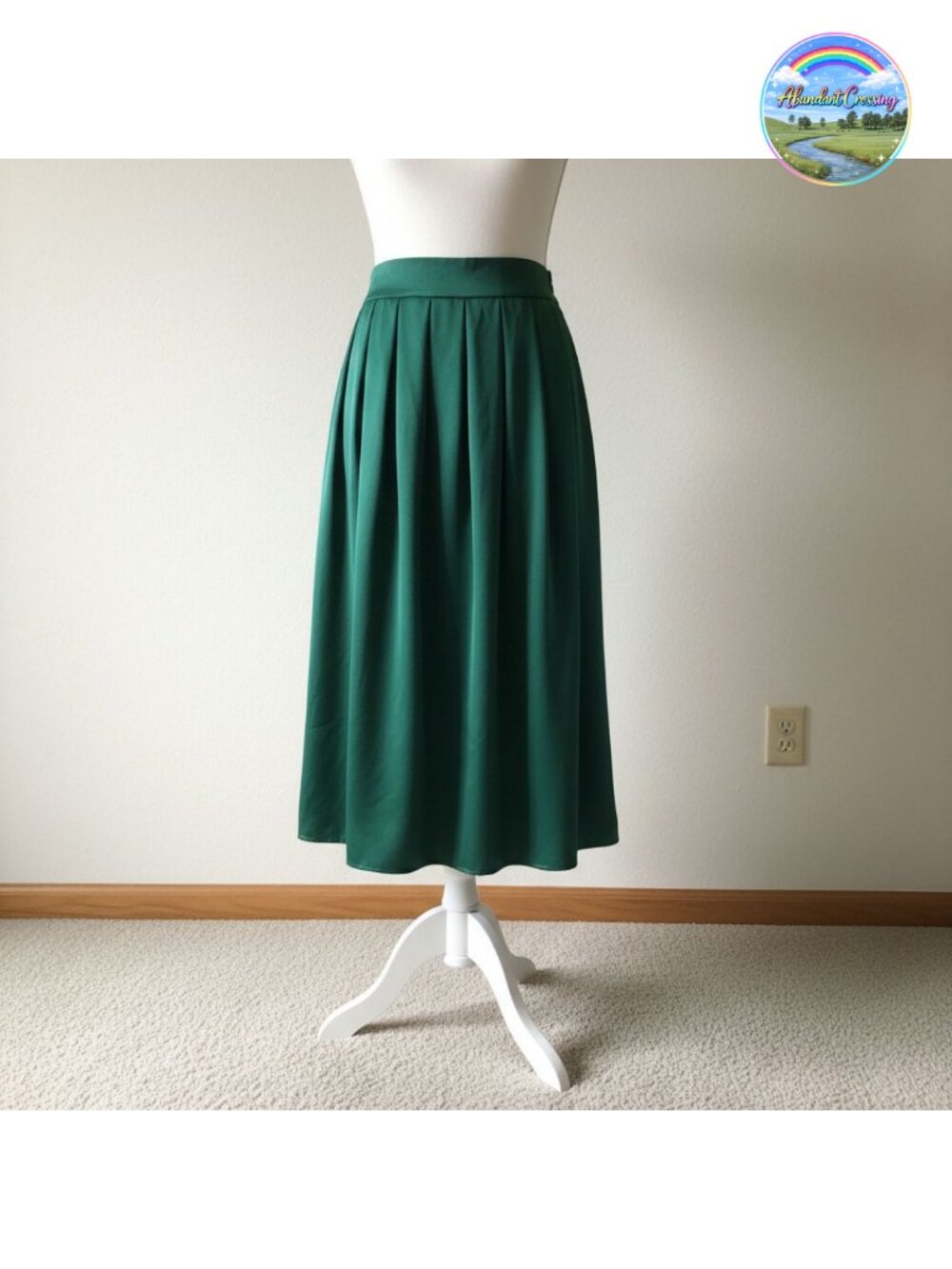 A-Line Pleated Vintage Skirt Cotton Spandex High Rise Flared Hem